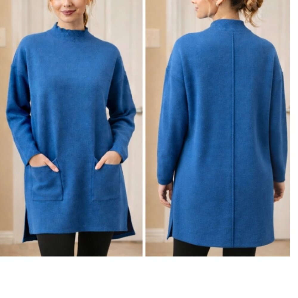 Iminoaru Minimalist Blue Knit Tunic Sweater Dress – Size M